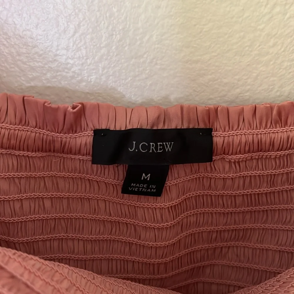 J. Crew Squareneck Smocked Featherweight Satin Cropped‎ Top in Pink size medium
